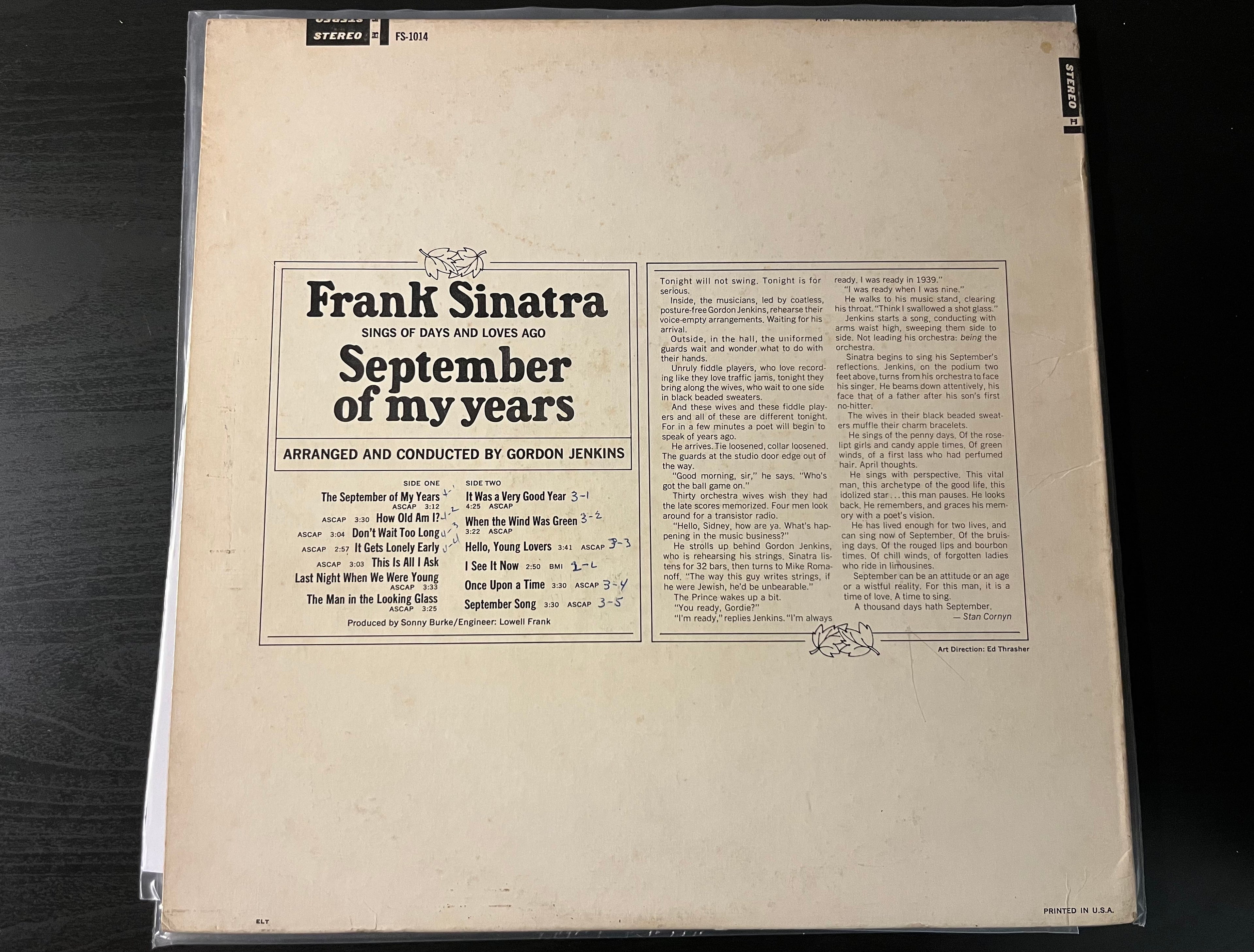 September Of My Years (1965) - Frank Sinatra FS 1014