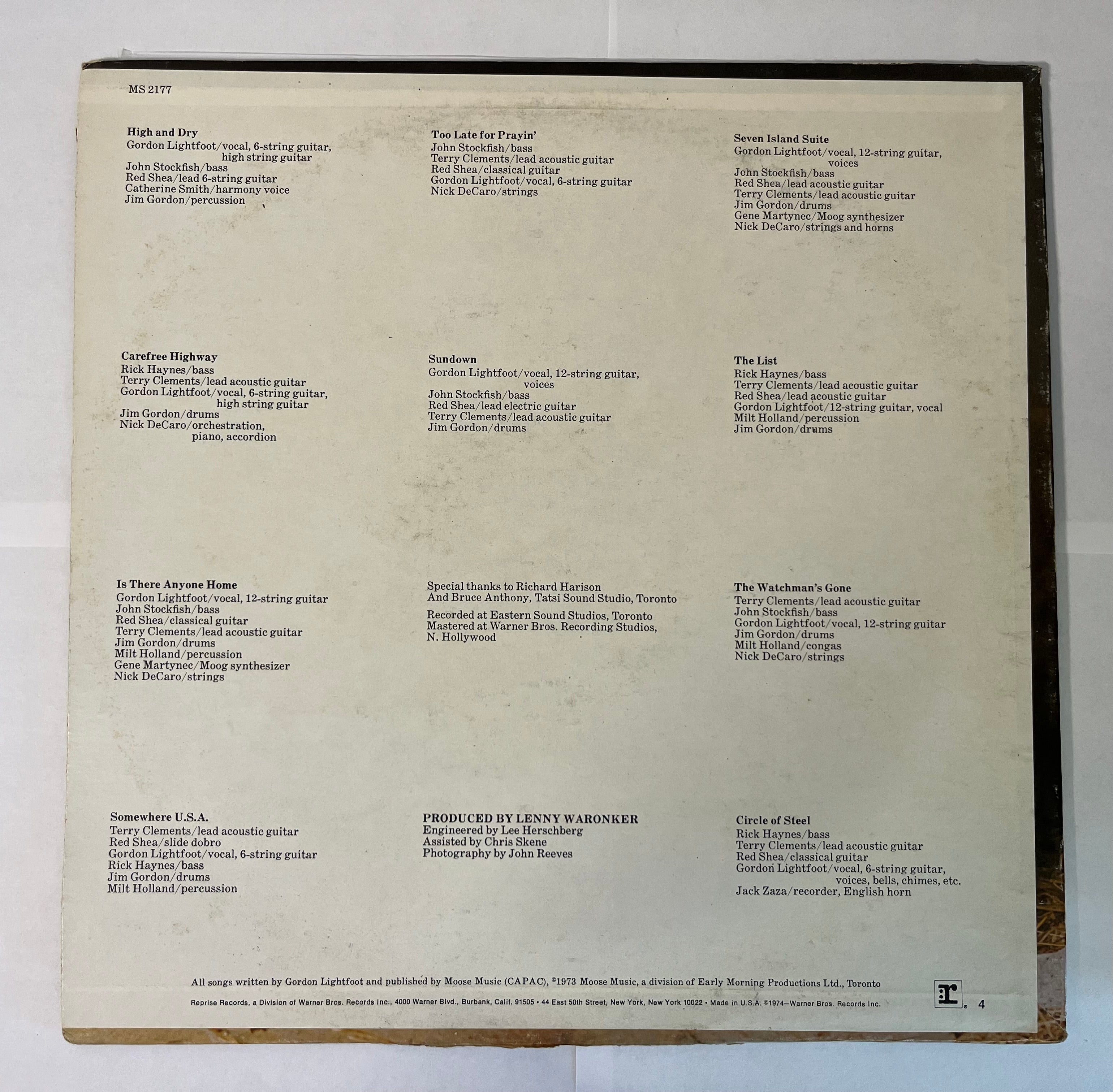 Sundown (1974) - Gordon Lightfoot MS 2177