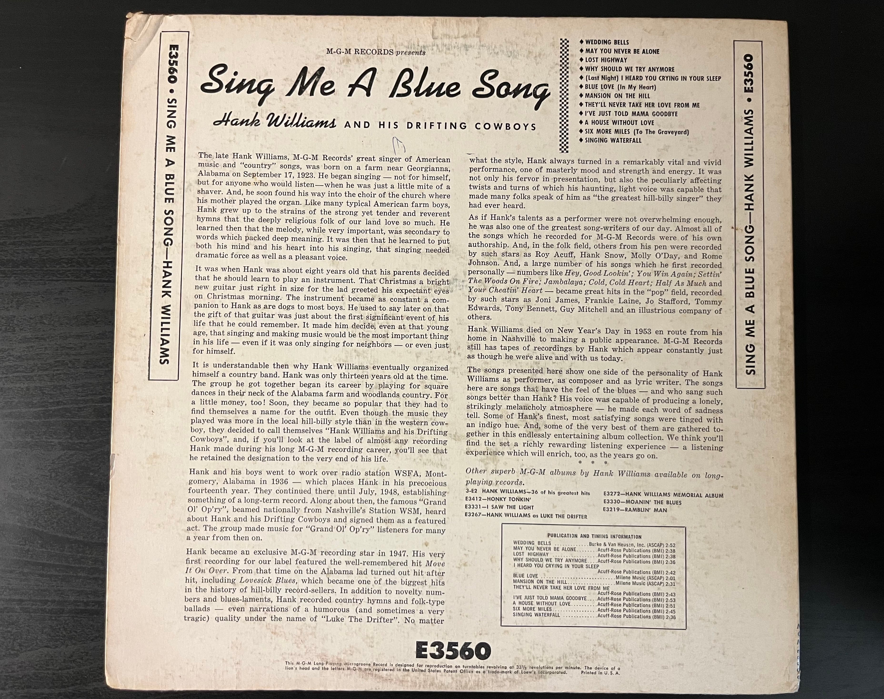 Sing Me A Blue Song (1957) - Hank Williams E3560